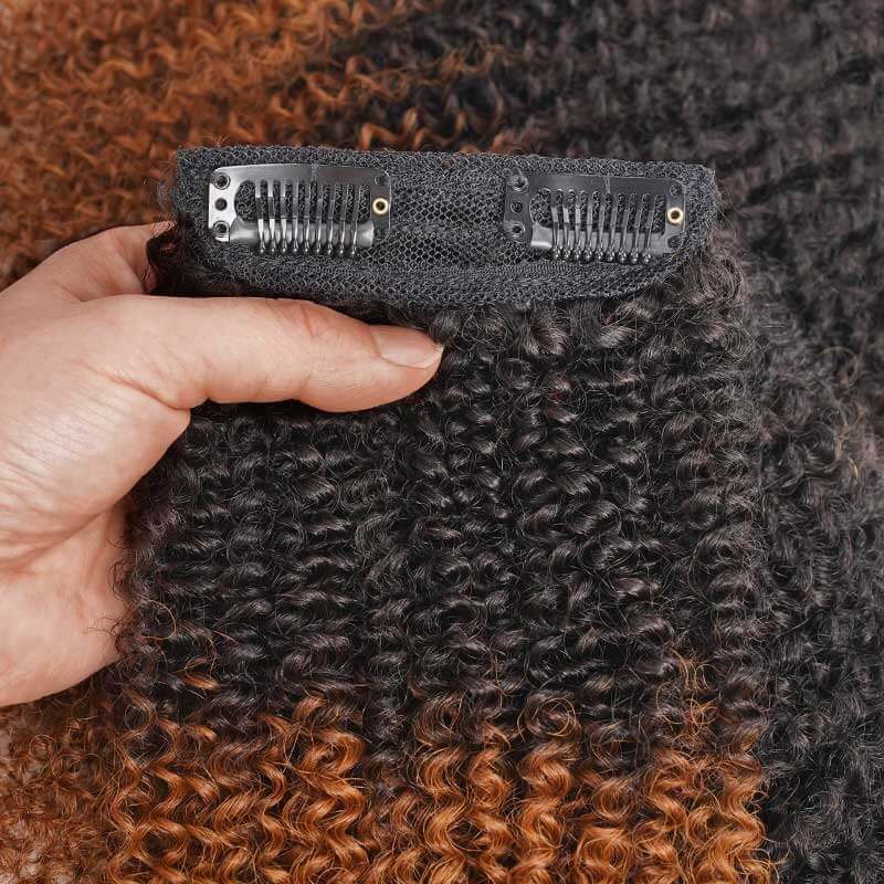 soft afro kinky curly clip in extensions in T1B/30