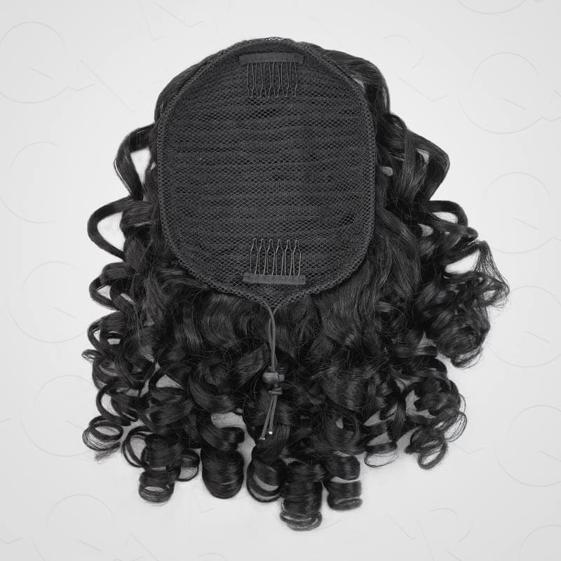 human hair bouncy curl natural black drawstring ponytail hair extensions