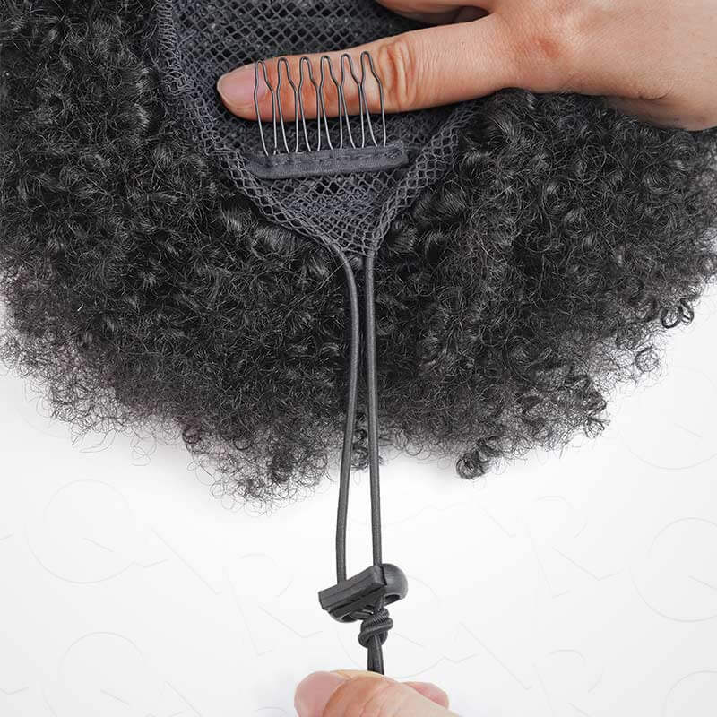 adjustable drawstring afro puff human hair ponytail extensions natural black