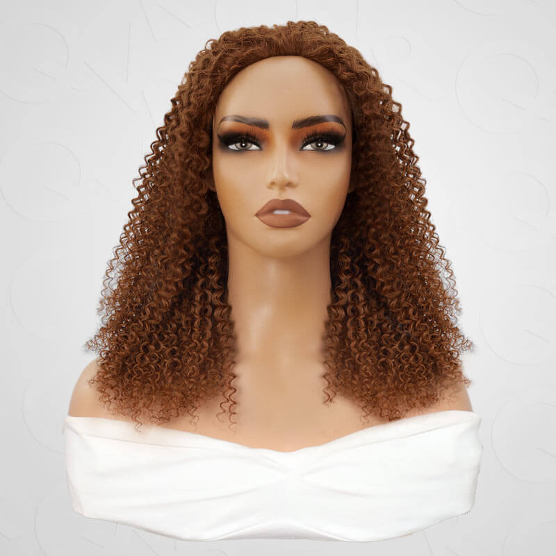 auburn brown kinky curly protective style human hair half wig