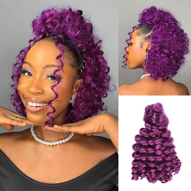 purple color bouncy curl bulk hair extensions for crochet