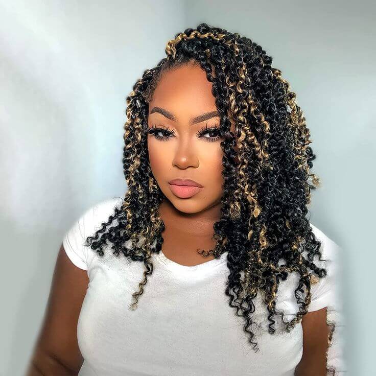 QVR Natural Black+Honey Blonde Afro Kinky V Bulk Curly Hair for Passion Twist Hair