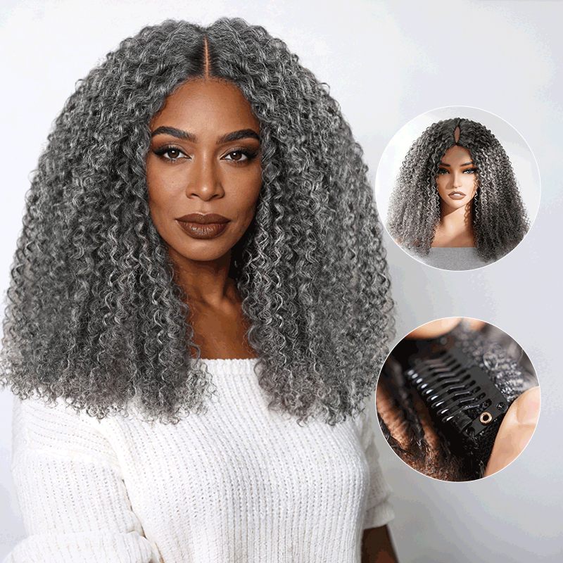 qvr salt pepper kinky curly human hair wigs v par wig
