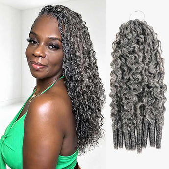 QVR Burmese Curly Feather Crochet Human Hair Salt&Pepper Machine Made Crochet Weave Hair Extensions