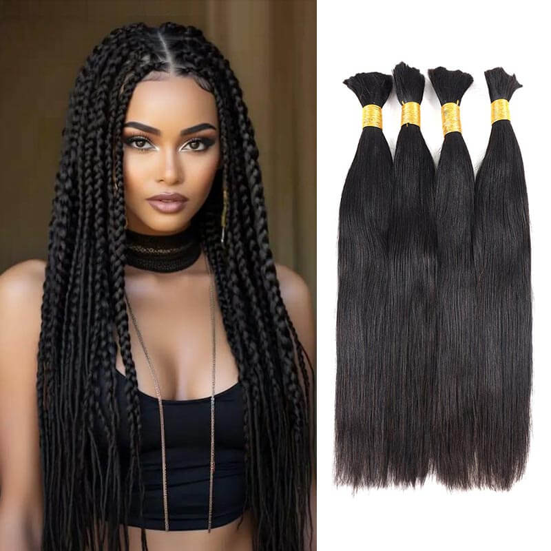 long straight 4 pack natural black bulk braiding hair