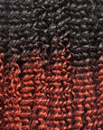 Small kinky curly crochet human hair extension in black to red ombre.