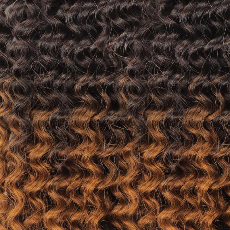 #T2/30 small kinky curly crochet human hair extensions, ombre color, high-quality feather design, machine-made, 100% human hair.