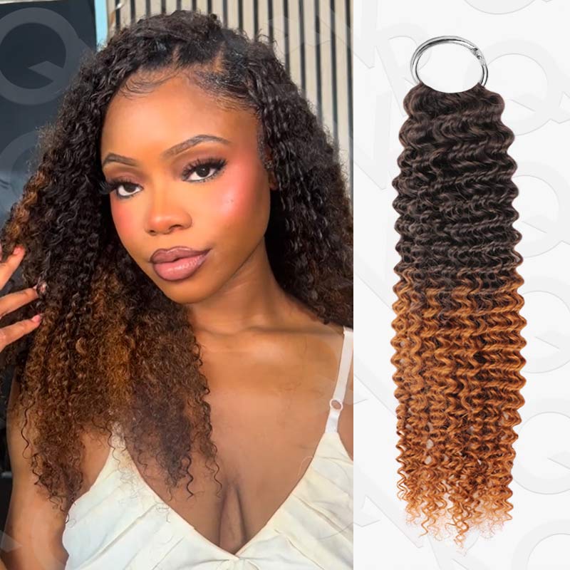 QVR #T2/30 Crochet Hair Kinky Curly Machine Made Feather Human Hair Extension