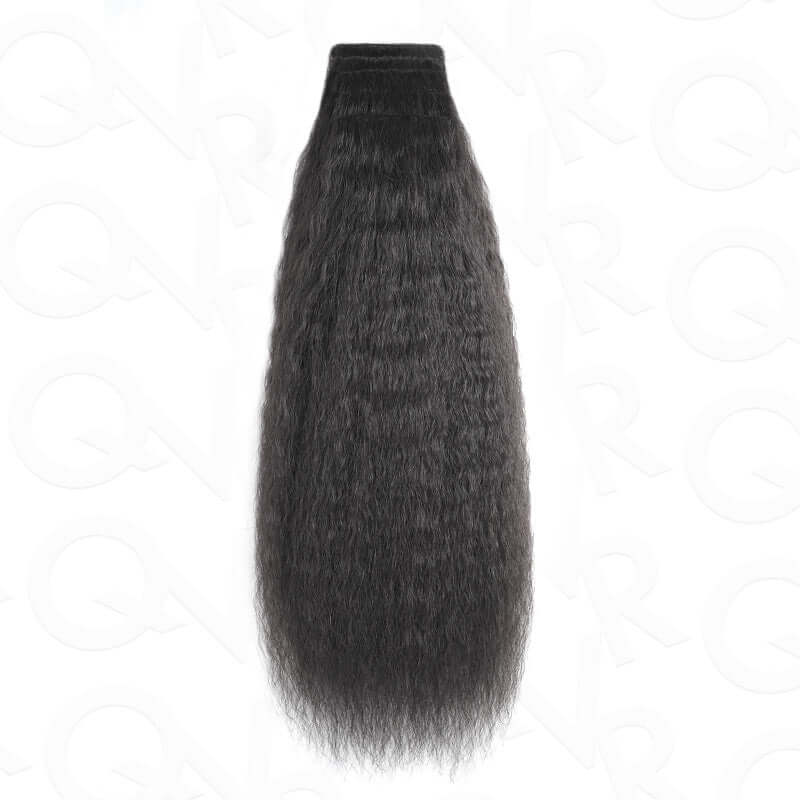 QVR kinky straight human hair clip ins for 4C textures