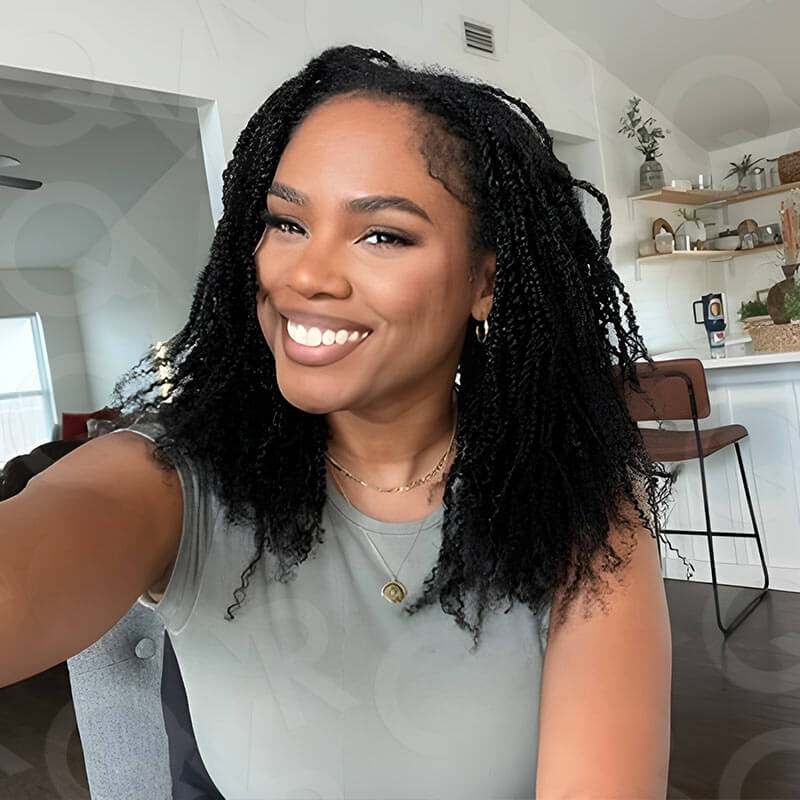 natural black color human hair spring twist seamless blended with 3c and 4a hair texture 