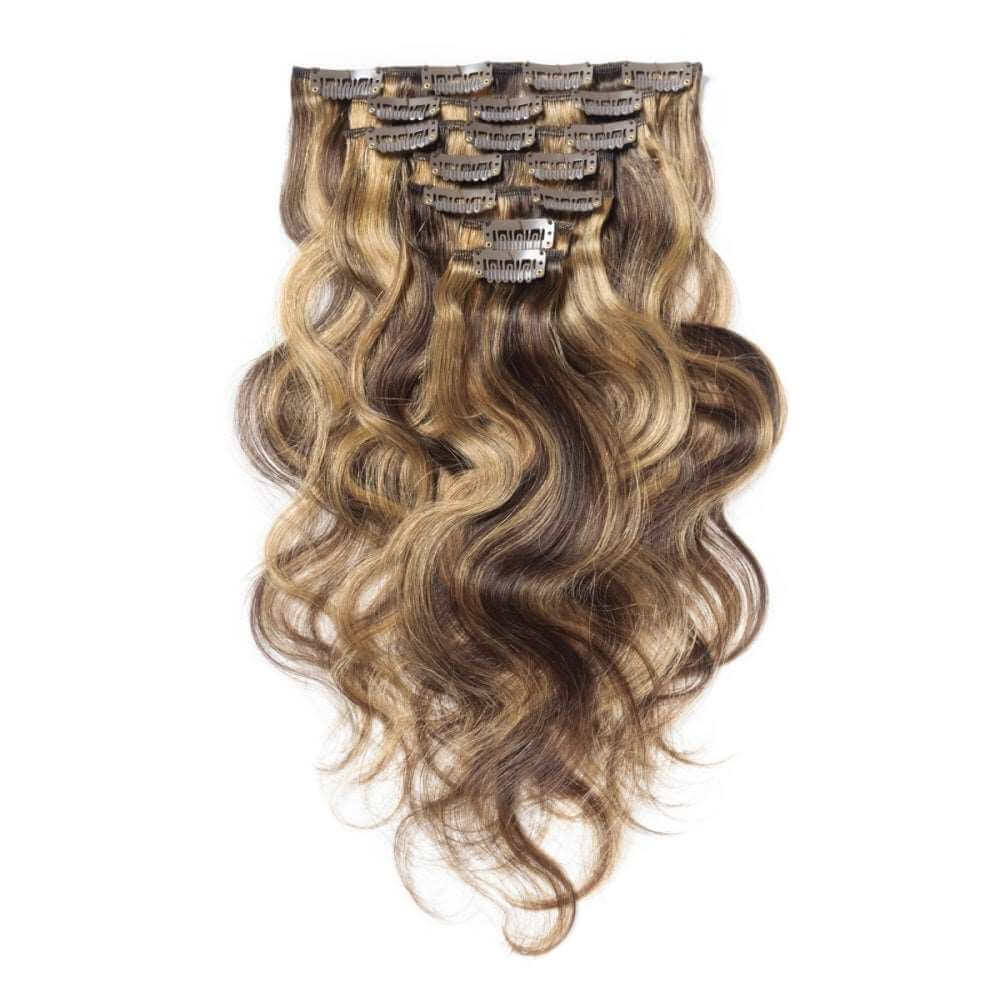 qvr blonde highlights water wave 7pcs clip in hair extensions