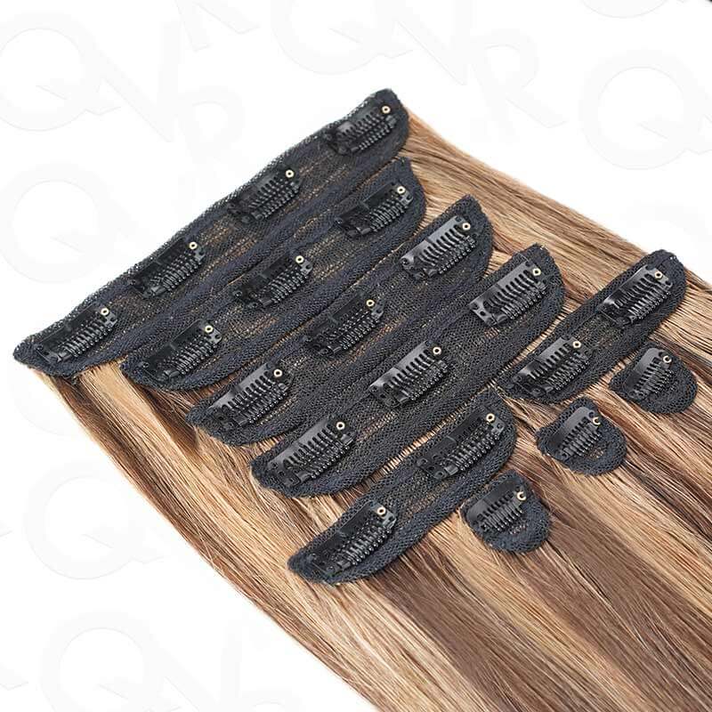 highlighted human hair clip ins with easy weft application