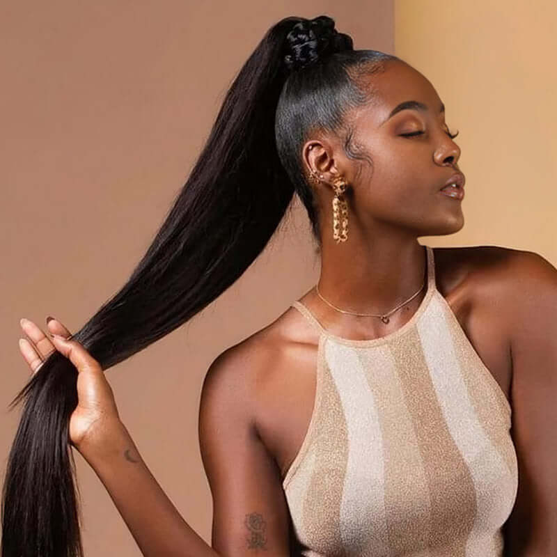 QVR Natural Black Clip In Ponytail Hair