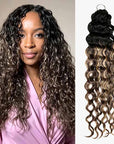 QVR Sun-Kissed Blonde Mixed Highlights Feather Crochet Human Hair Water Wave Miracle Knots Crochet Weave Hair Extensions