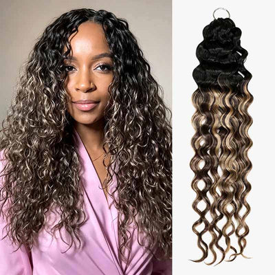 P3G5|Sun-Kissed Blonde Mixed Highlights Water Wave Crochet Weave Hair Extensions
