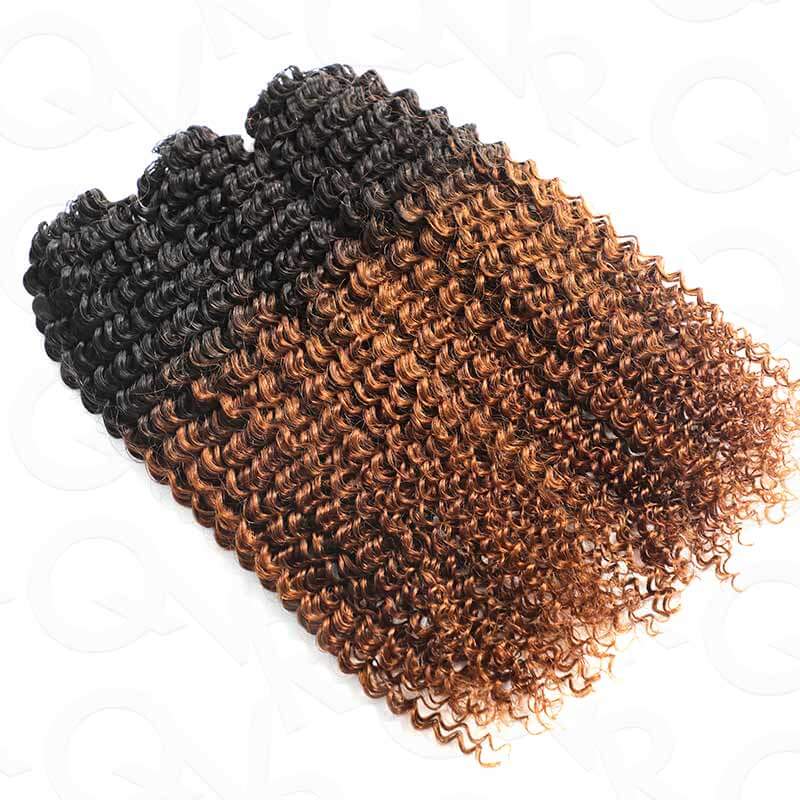 Small kinky curly crochet human hair extension with ombre color 