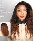 long length kinky curly ombre natural black and auburn brown crochet hair extensions
