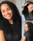 QVR Glueless Twist Curly Half Wig 250% Density Human Hair Wig Wear Go Flip Over Wig