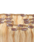 7Pcs blonde straight clip in human hair extensions in highlight 