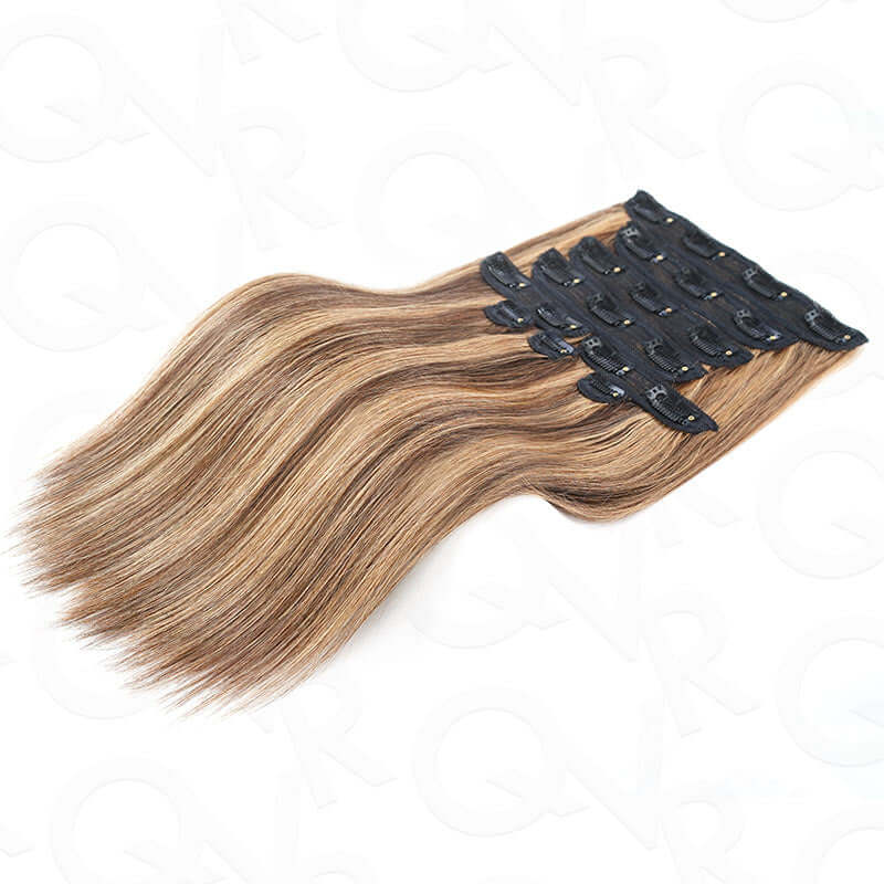 highlighted clip in human hair extensions for natural volume