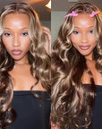 QVR Glueless Highlights Brown With Blonde Pre-cut 4x6 Lace Straight&Body Wave 