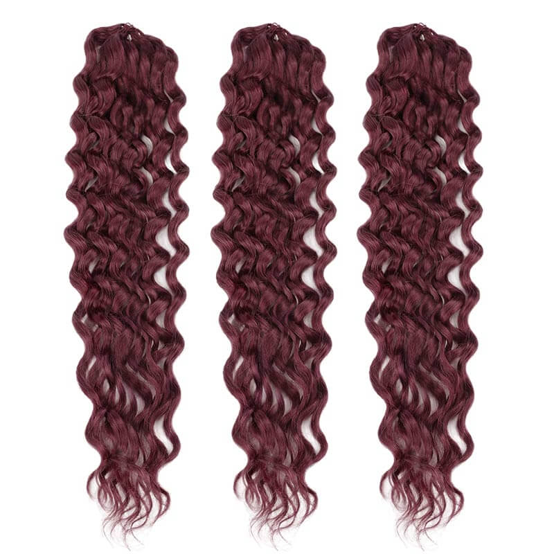 3 packs 99j burgundy water wave crochet braiding hair human hair extensions
