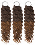 Water wave machine made crochet human hair extensions in ombre brown color, 14-24 inches length, set of three packs.