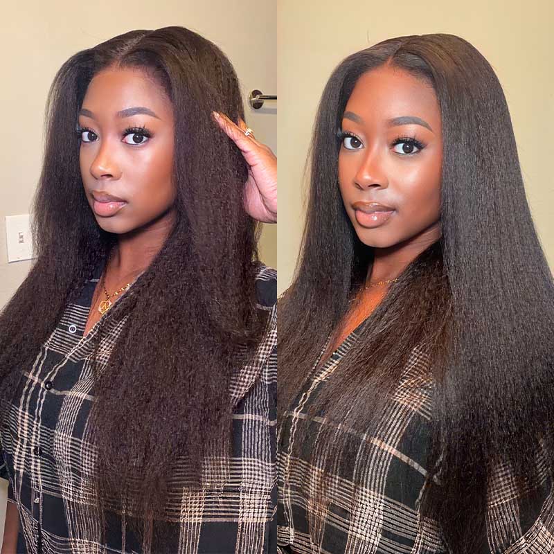 QVR 4C Edges Yaki Straight 9x6 Lace Short Bob Wigs Glueless Human Hair Wig
