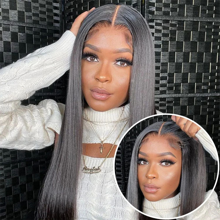 QVR Glueless Pre-cut 4x4 HD Lace Closure Human Hair Wigs Straight Wear & Go Wigs QVR Glueless Pre-cut 4x4 HD Lace Closure Human Hair Wigs Straight Wear & Go Wigs