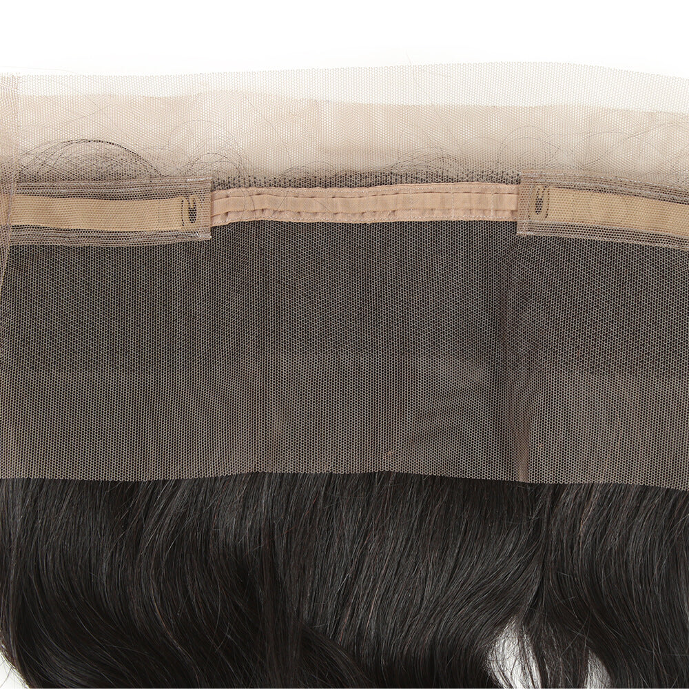 pre plucked natural black body wave human hair with 360 lace frontal closure