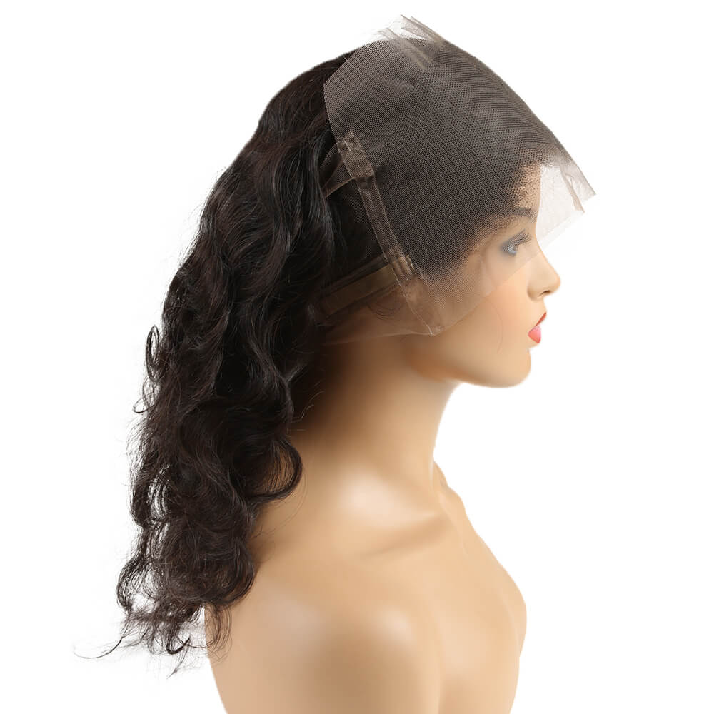 natural black body wave human hair with 360 lace frontal closure