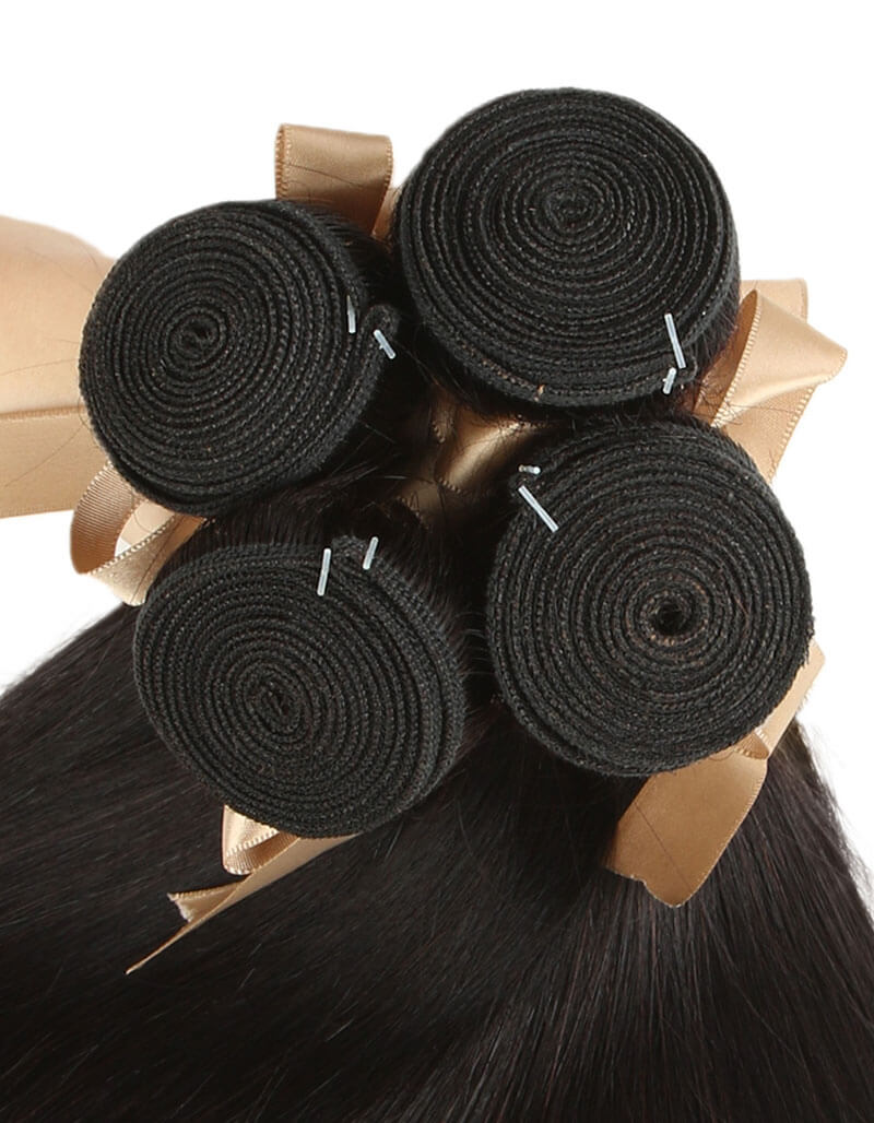machine weft silky straight natural black human hair bundles 4pcs