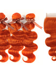 ginger orange body wave human hair bundles with 4x4 and 13x4 lace closure virgin hai weave