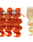 ginger orange body wave human hair 3 bundles and blonde body wave hair weave with lace closure