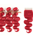 bright red brazilian body wave virgin human hair 3 bundles and hair extension with lace closure