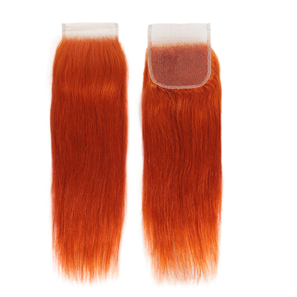 4x4 lace closure straight hair weave ginger orange color