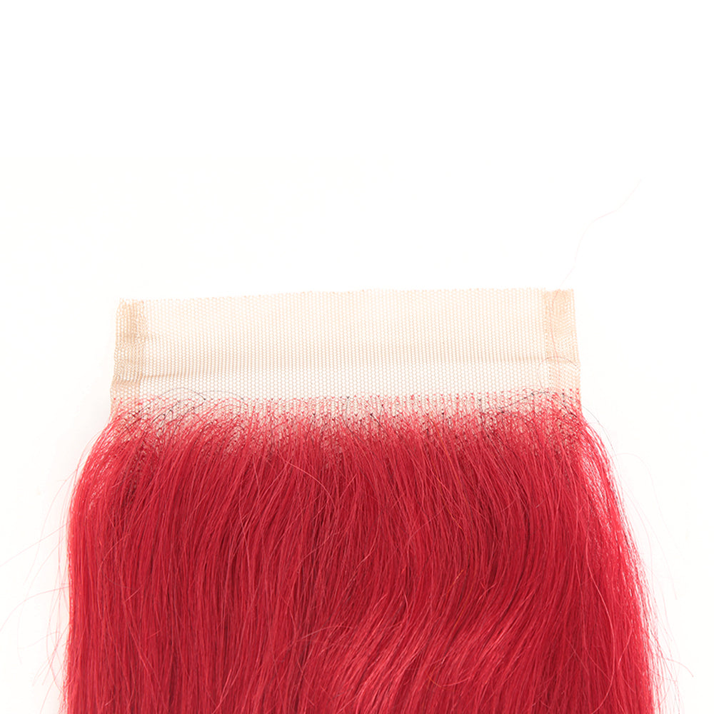 pre plucked body wave bright red hair extension with 4x4 lace closure