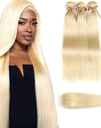 qvr silky straight 613 blonde human hair bundles 3pcs with virgin human hair weave with closure