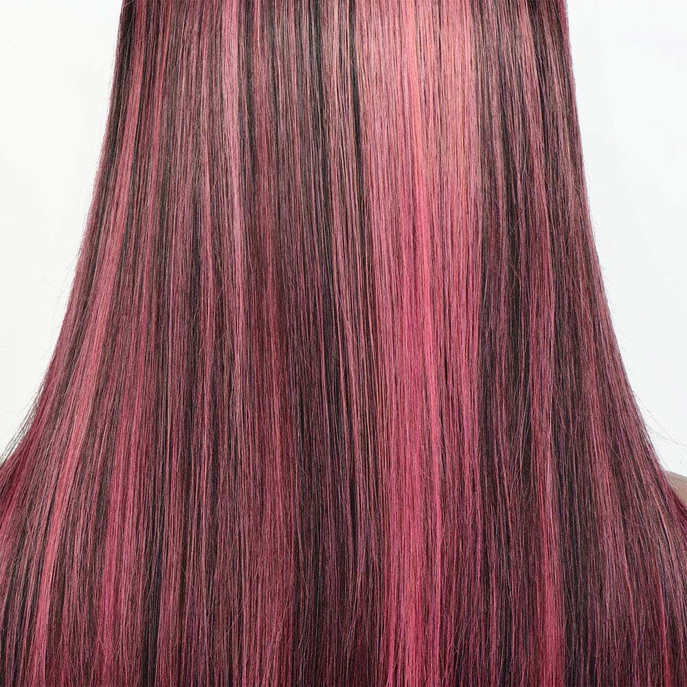 human hair wigs with purple highlights in straight or body wave style