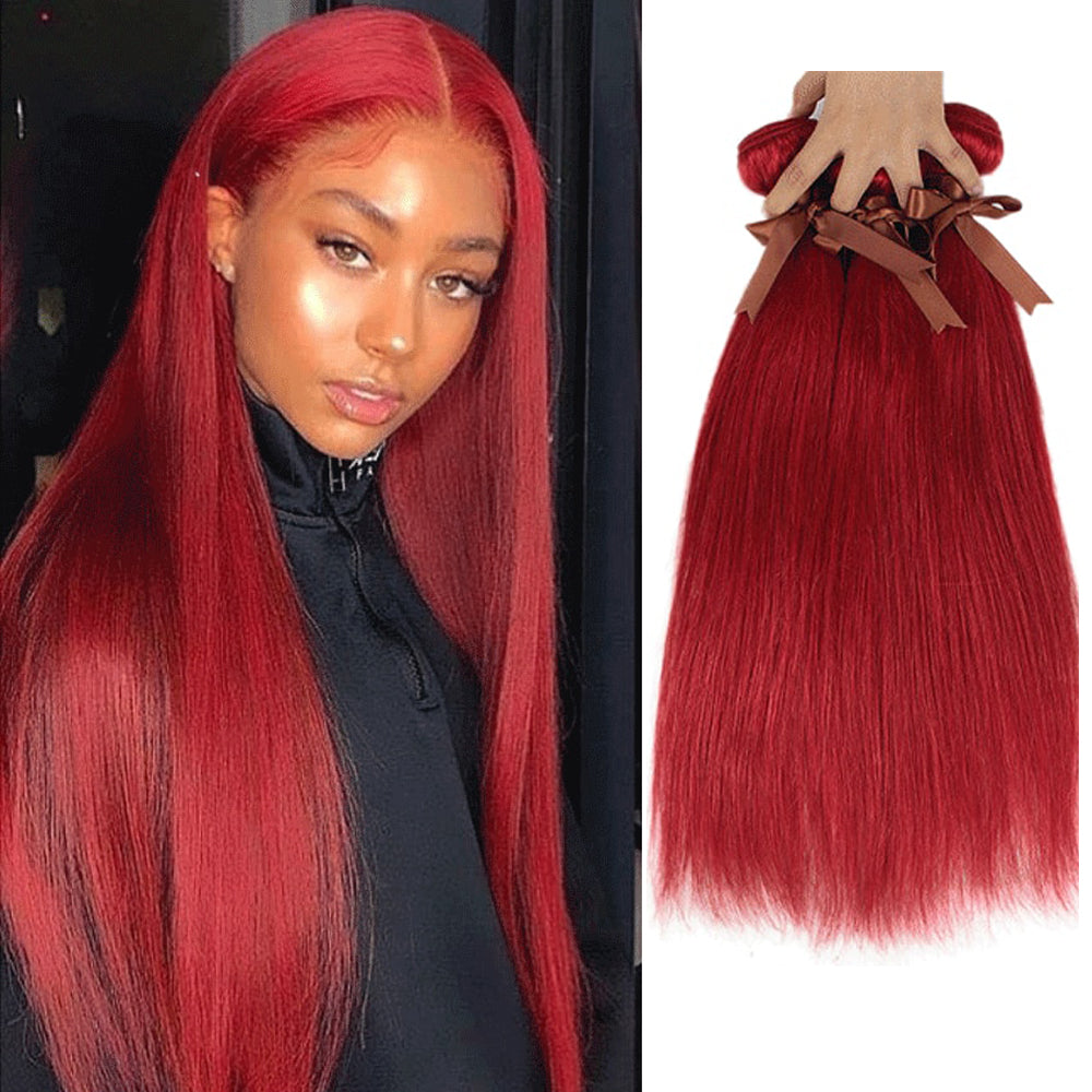remy hair red color straight human hair bundles