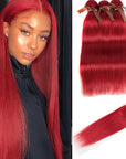 qvr red color silky straight human hair bundles with lace closured human hair weaves