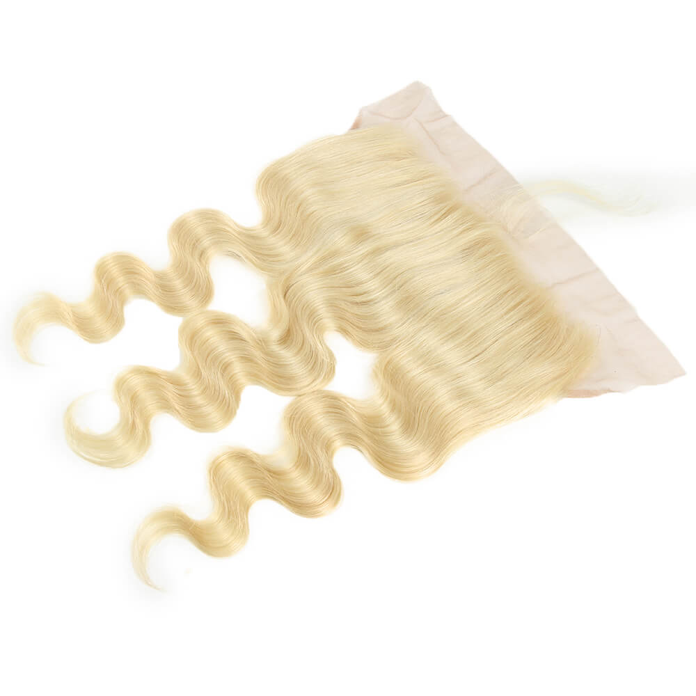hand tied 613 blonde body wave human hair weave with 13x4 lace closure