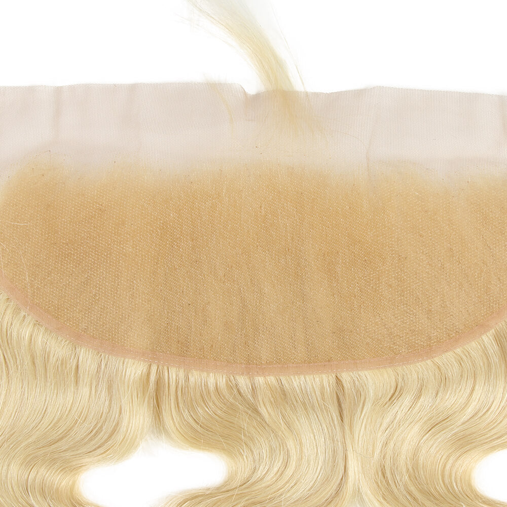 613 blonde colored body wave human hair weave with 13x4 lace closure