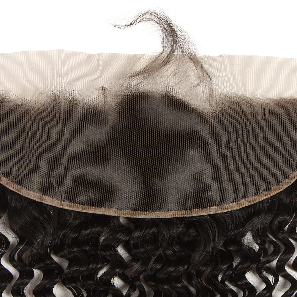 hand tied curly natural black virgin human hair with 13*4 lace frontals