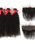 curly natural black human hair bundles with 13*4 lace closure hair weave
