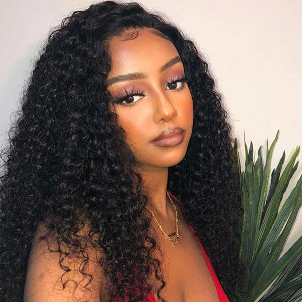 hd lace wigs kinky curly human hair wig for black women, natural color