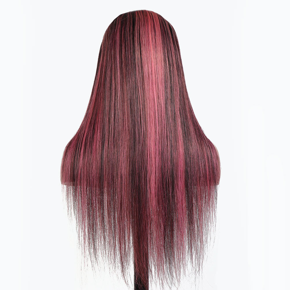 qvr wigs lace front black hair with subtle purple highlights