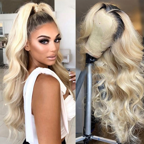 qvr wigs body wave 30 inch 1b/613 blonde lace front wig