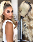 qvr wigs body wave 30 inch 1b/613 blonde lace front wig