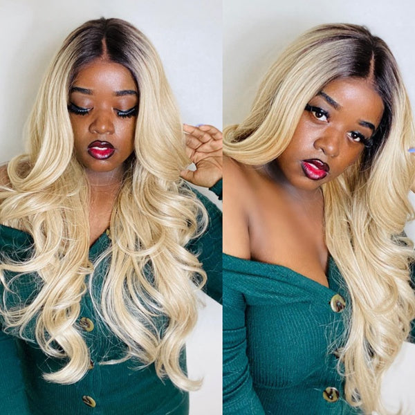 qvr wigs 13x4 lace front wig with 1b/613 blonde ombre color
